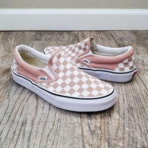 Vans Pink and White Checkered Classic Slip-on Sneakers Size 7.5W 6M